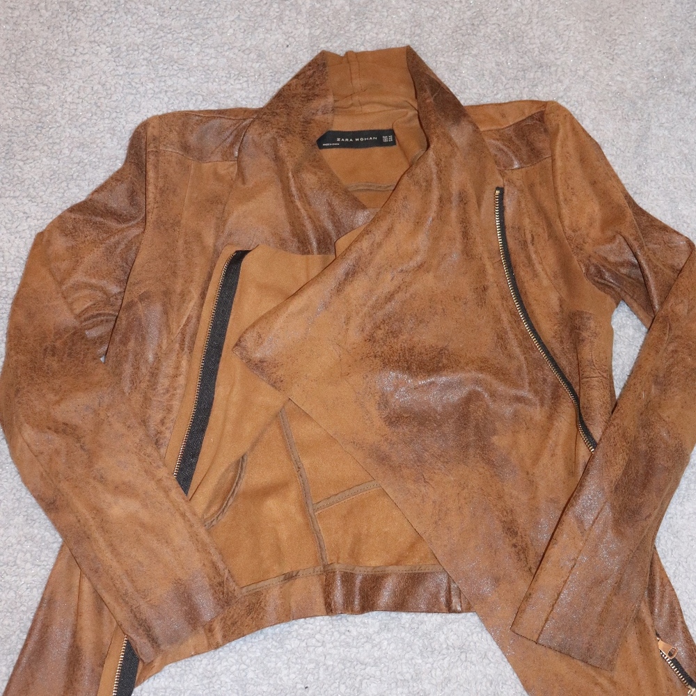 Zara - Faux-Suede Front Drape Jacket